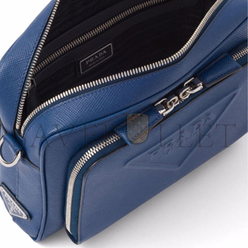 PRADA LOGO-EMBOSSED SAFFIANO LEATHER BAG IN BLUETTE 2VH152 (24*18*6cm)